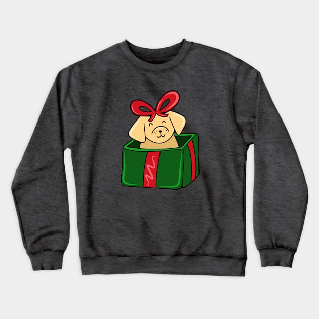 Cute Christmas Holiday Dog in a Red and Green Giftbox Present, made by EndlessEmporium Crewneck Sweatshirt by EndlessEmporium